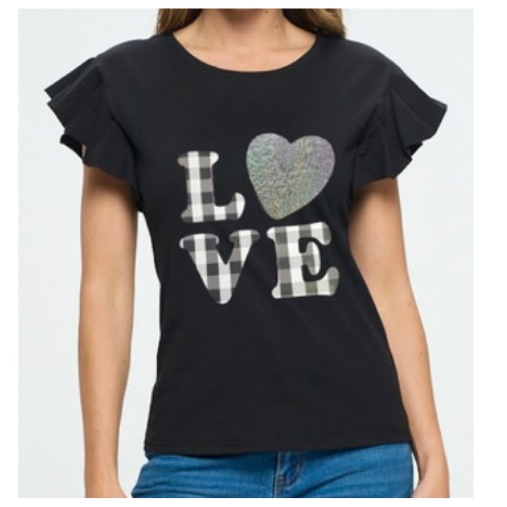 46 Chic Euro Graphic Tee with Ruffle Sleeves